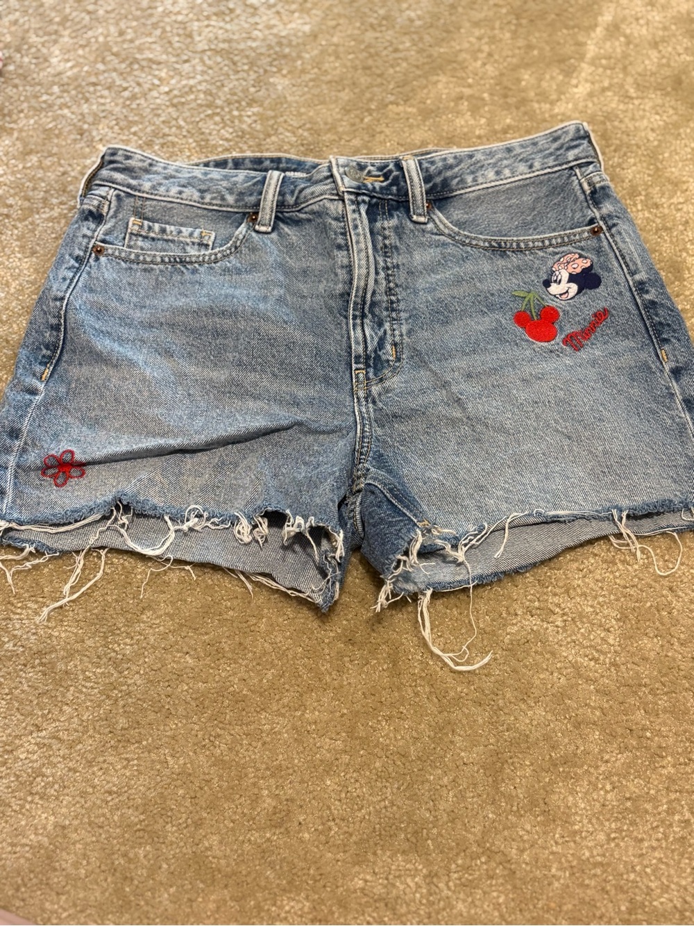 Old Navy Light Blue Denim Cutoff Shorts with Embroidered Fruit & Flower